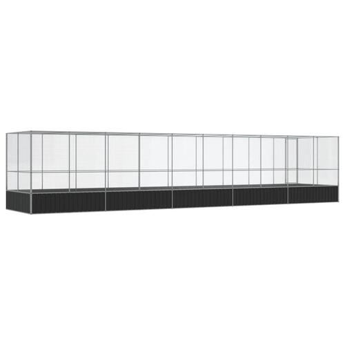 Voliere med udvidelse 1039x207x212 cm stål sølvfarvet
