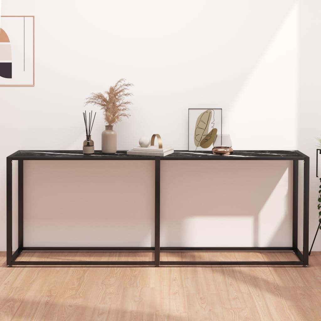Konsolbord 200x35x75,5 cm hærdet glas sort marmor