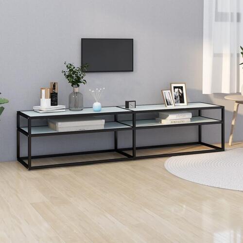 Tv-bord 180x40x40,5 cm hærdet glas marmoreffekt hvid