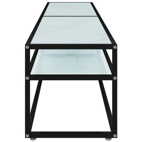 Tv-bord 180x40x40,5 cm hærdet glas marmoreffekt hvid