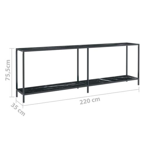 Konsolbord 220x35x75,5 cm hærdet glas sort