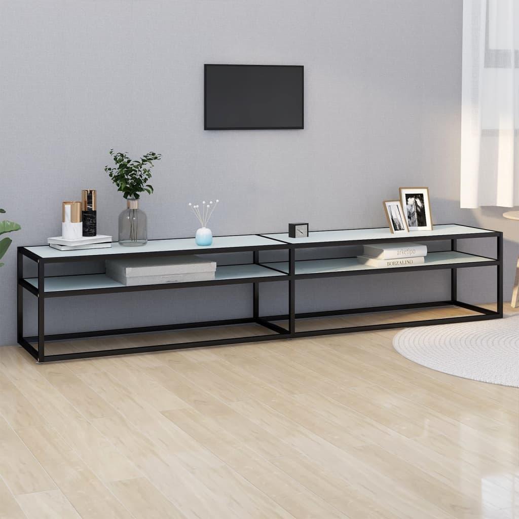 Tv-bord 220x40x40,5 cm hærdet glas marmoreffekt hvid