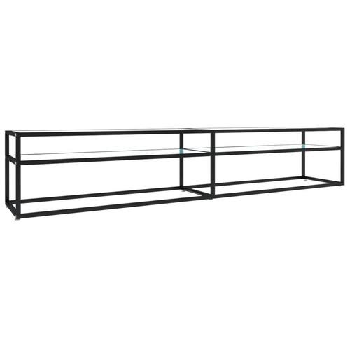Tv-bord 220x40x40,5 cm hærdet glas marmoreffekt hvid