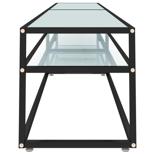 Tv-bord 220x40x40,5 cm hærdet glas marmoreffekt hvid