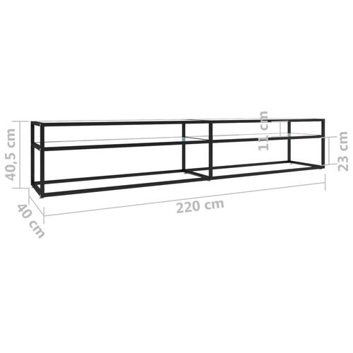 Tv-bord 220x40x40,5 cm hærdet glas marmoreffekt hvid