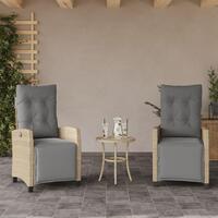 Havestole 2 stk. lænefunktion og fodstøtte polyrattan beige