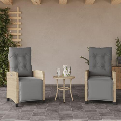 Havestole 2 stk. lænefunktion og fodstøtte polyrattan beige