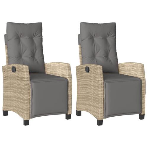 Havestole 2 stk. lænefunktion og fodstøtte polyrattan beige