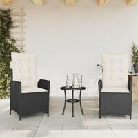 Havestole med hynder 2 stk. justerbart ryglæn polyrattan sort