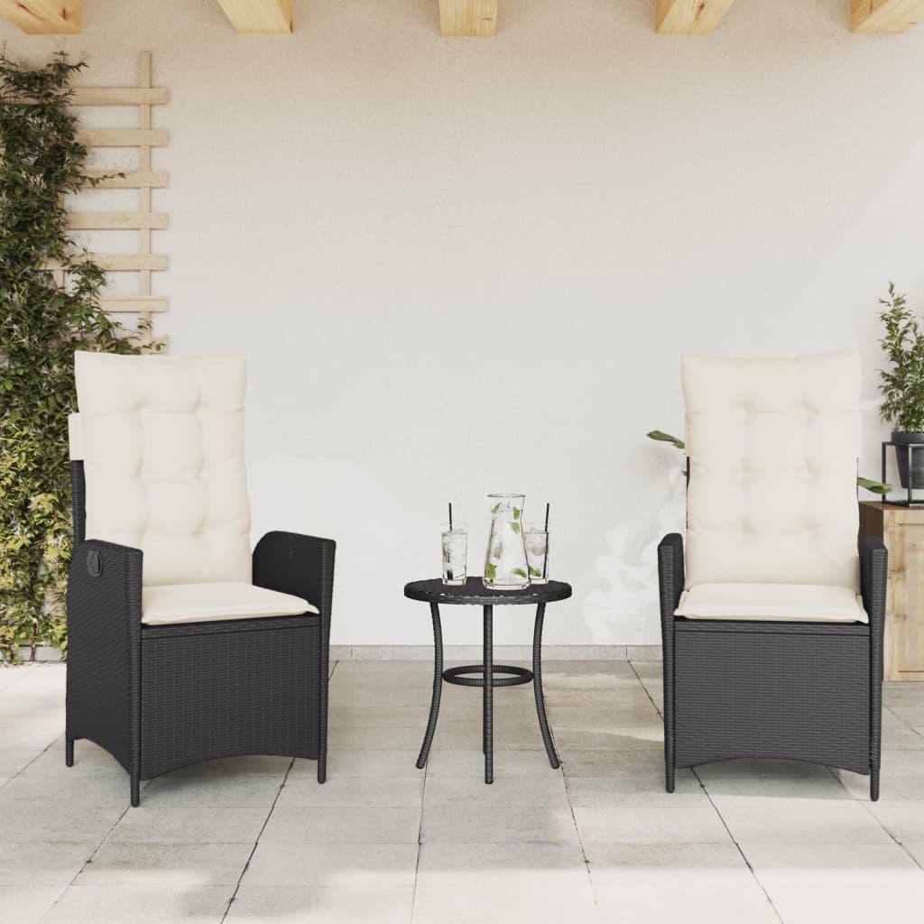Havestole med hynder 2 stk. justerbart ryglæn polyrattan sort