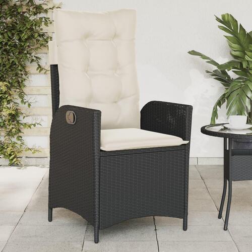 Havestole med hynder 2 stk. justerbart ryglæn polyrattan sort