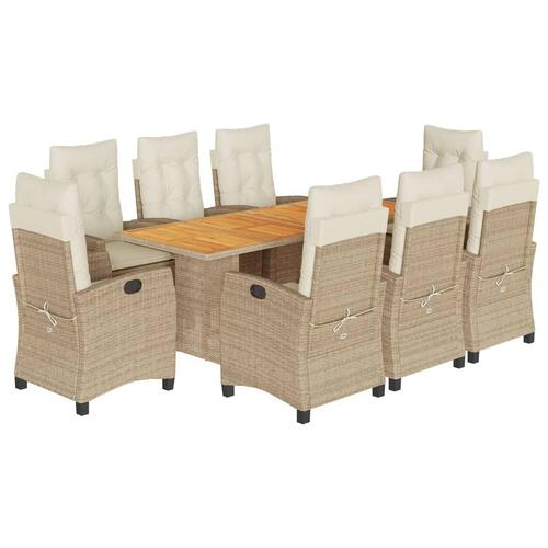 Spisebordssæt til haven 9 dele med hynder polyrattan beige