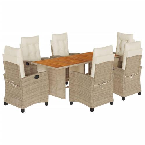 Spisebordssæt til haven 7 dele med hynder polyrattan beige