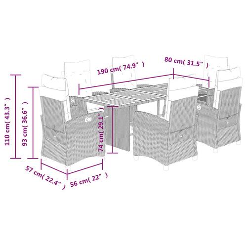 Spisebordssæt til haven 7 dele med hynder polyrattan beige