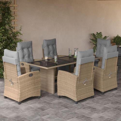 Spisebordssæt til haven 7 dele med hynder polyrattan beige