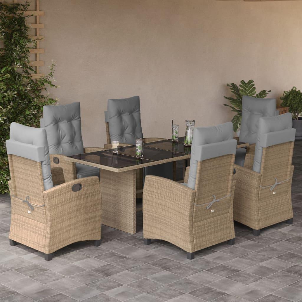 Spisebordssæt til haven 7 dele med hynder polyrattan beige