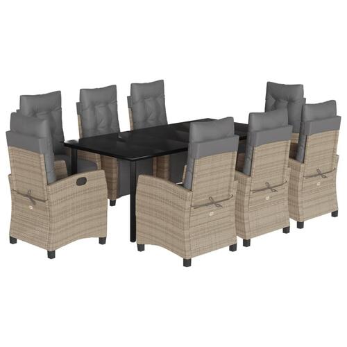 Spisebordssæt til haven 9 dele med hynder polyrattan beige