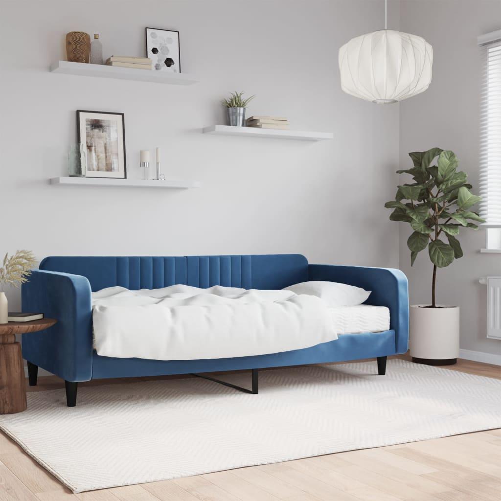 Daybed Velour Blå - med madras / 100 x 200 cm
