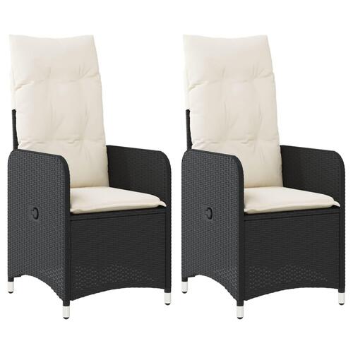 Havestole med hynder 2 stk. justerbart ryglæn polyrattan sort