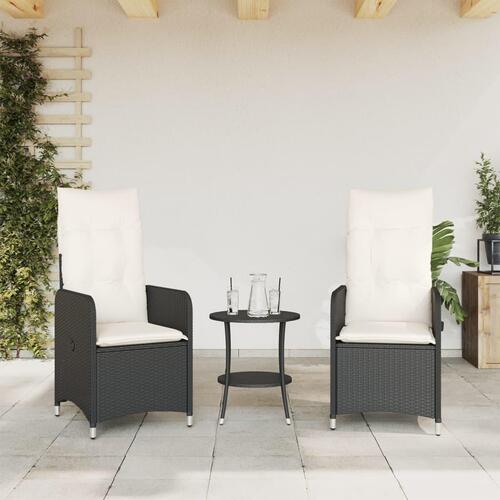 Havestole med hynder 2 stk. justerbart ryglæn polyrattan sort