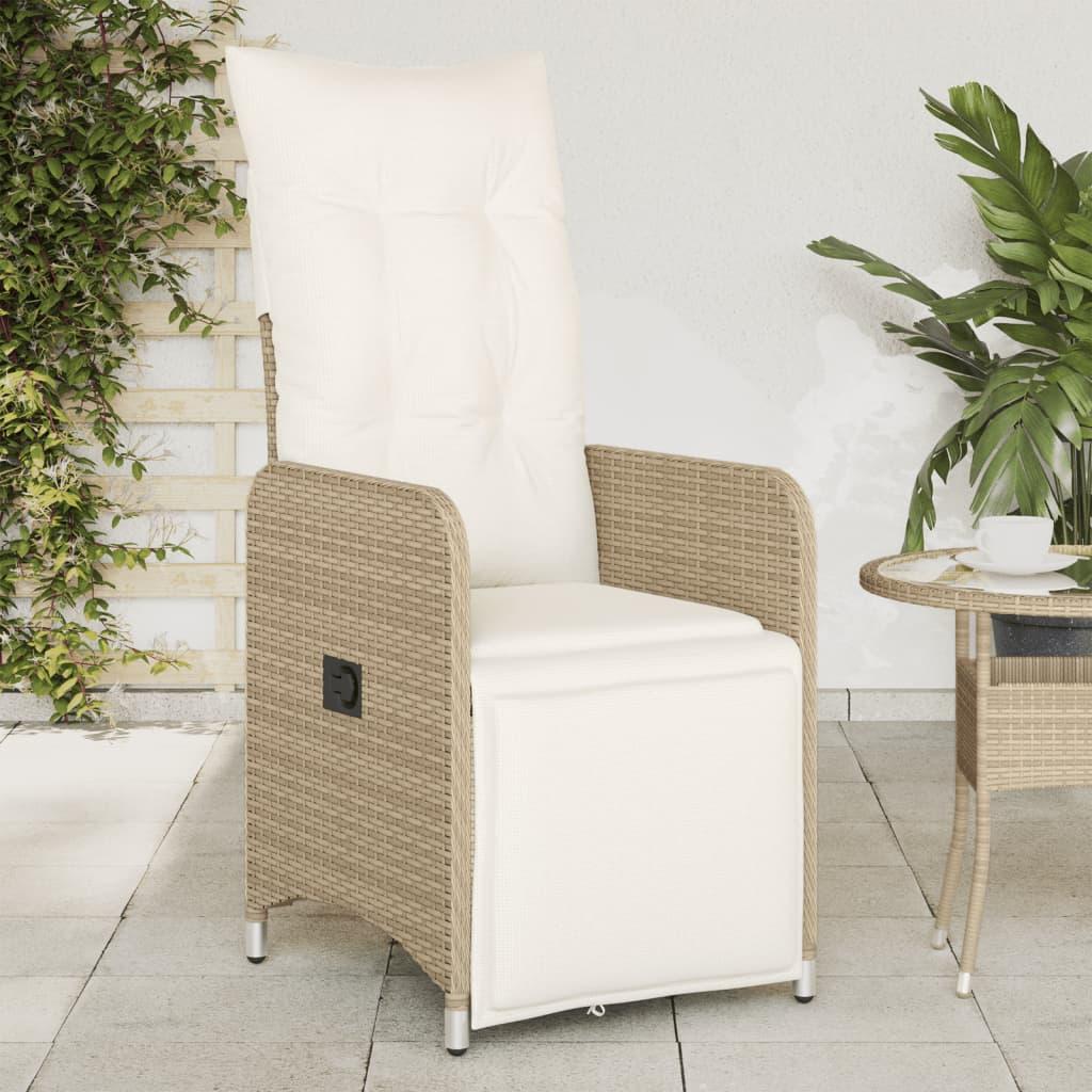 Havestol med lænefunktion og hynder polyrattan beige