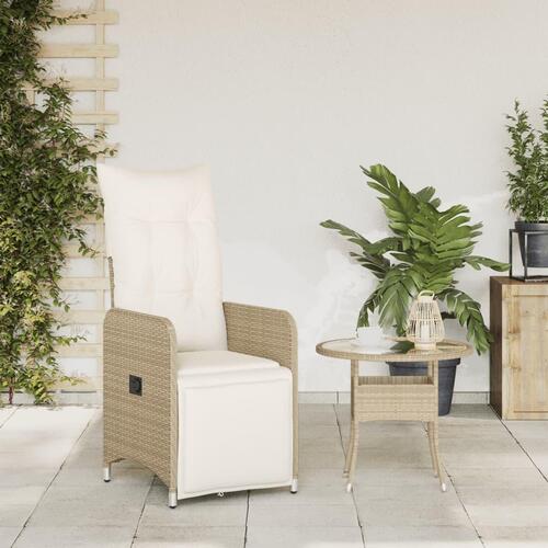 Havestol med lænefunktion og hynder polyrattan beige