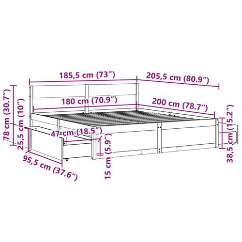 Sengeramme uden madras 180x200 cm massivt fyrretræ