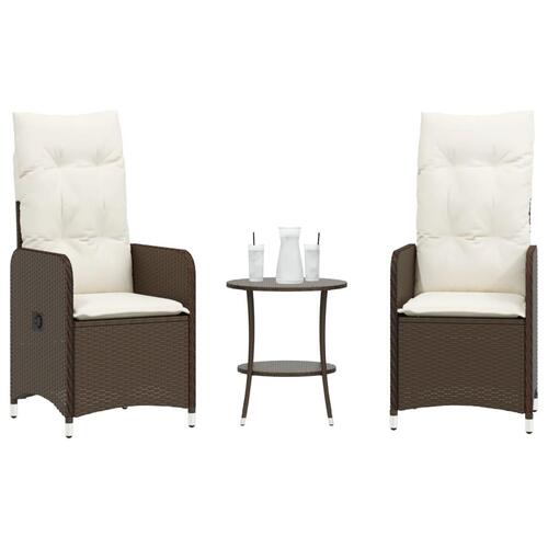 Havestole 2 stk. med lænefunktion og bord polyrattan brun