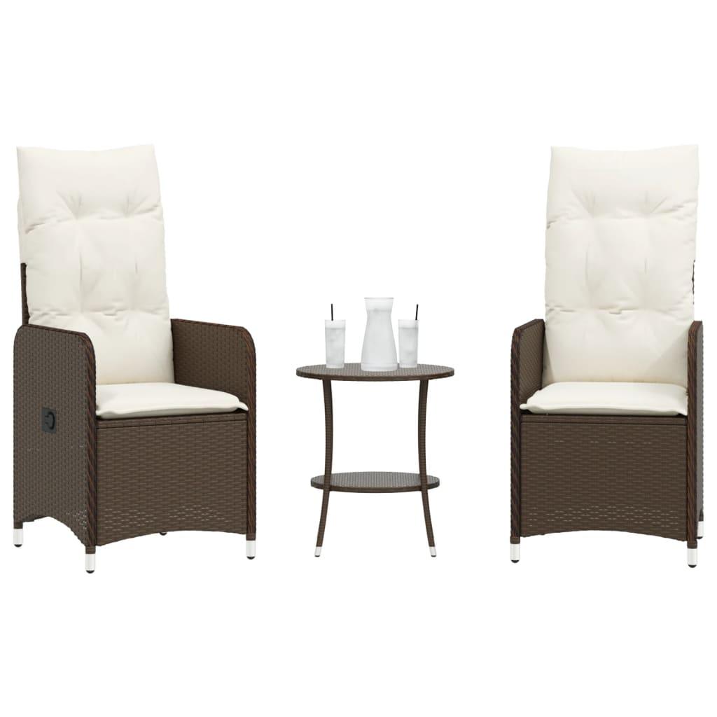 Havestole 2 stk. med lænefunktion og bord polyrattan brun