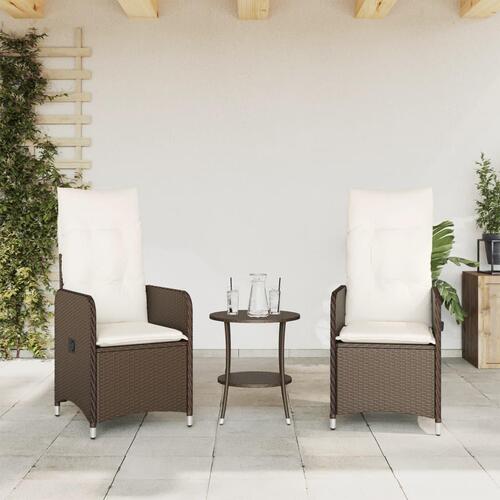Havestole 2 stk. med lænefunktion og bord polyrattan brun