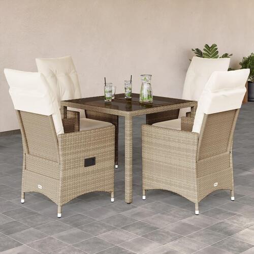 Spisebordssæt til haven 5 dele med hynder polyrattan beige