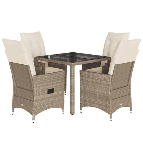 Spisebordssæt til haven 5 dele med hynder polyrattan beige