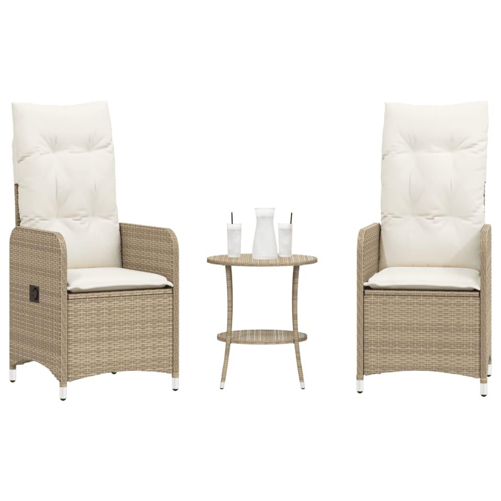 Havestole 2 stk. med lænefunktion og bord polyrattan beige
