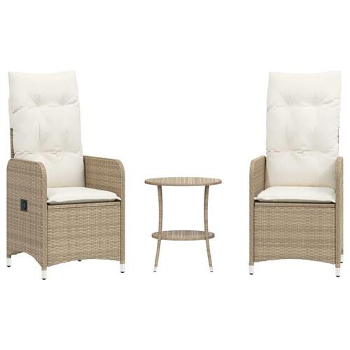 Havestole 2 stk. med lænefunktion og bord polyrattan beige