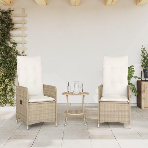 Havestole 2 stk. med lænefunktion og bord polyrattan beige
