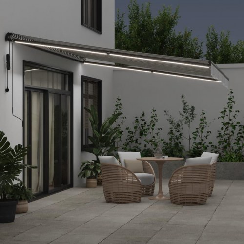 Markise med LED og automatisk betjening 450 x 350 cm - antracitgrå/hvid
