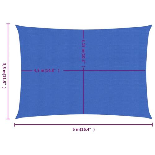 Solsejl 3,5x5 m rektangulær 160 g/m² HDPE blå