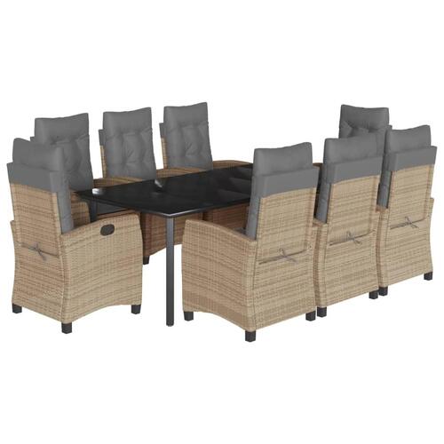 Spisebordssæt til haven 9 dele med hynder polyrattan beige