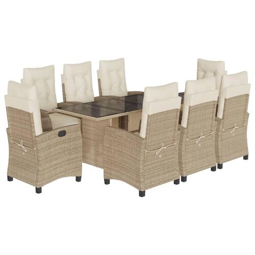 Spisebordssæt til haven 9 dele med hynder polyrattan beige