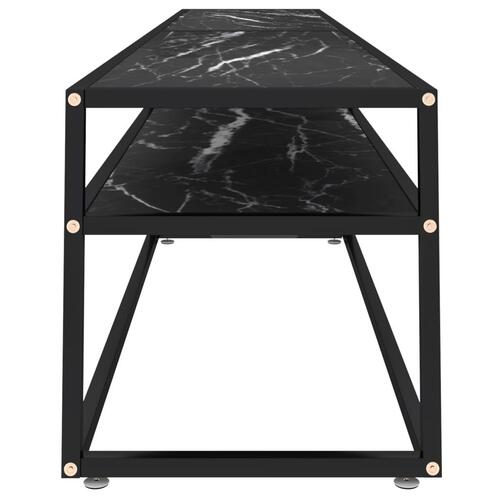 Tv-bord 220x40x40,5 cm hærdet glas marmoreffekt sort