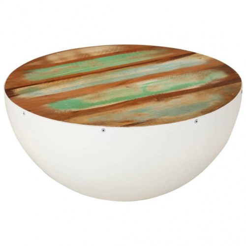 Skålformet sofabord Ø50x24 cm massivt genbrugstræ hvid
