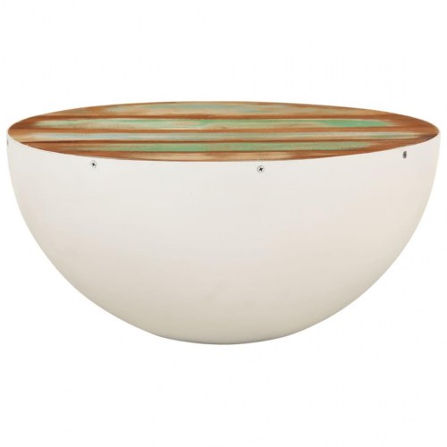 Skålformet sofabord Ø50x24 cm massivt genbrugstræ hvid