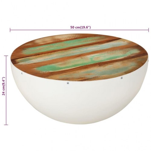 Skålformet sofabord Ø50x24 cm massivt genbrugstræ hvid