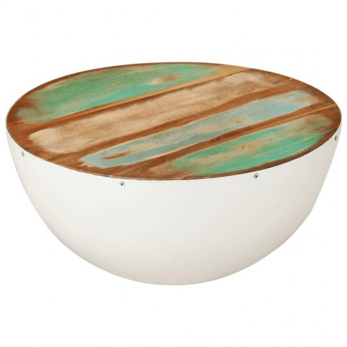 Skålformet sofabord Ø50x24 cm massivt genbrugstræ hvid