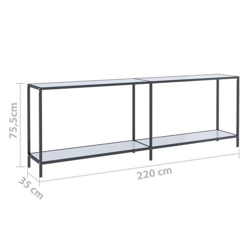 Konsolbord 220x35x75,5 cm hærdet glas hvid