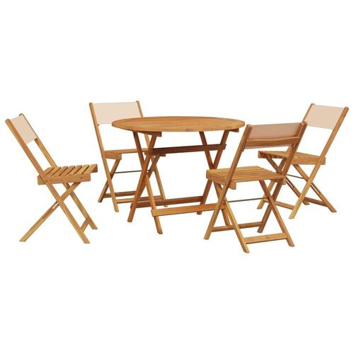 Spisebordssæt til haven 5 dele stof og massivt træ beige