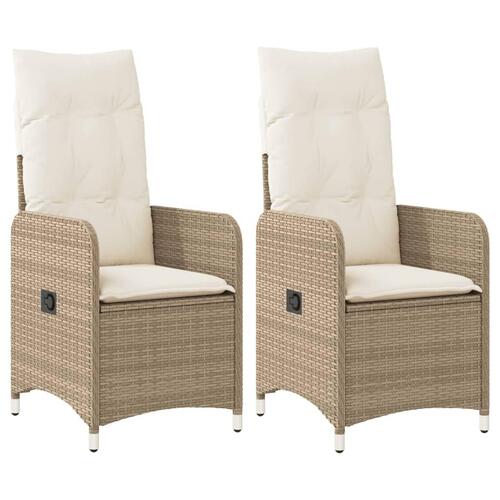 Havestole 2 stk. med lænefunktion og hynder polyrattan beige