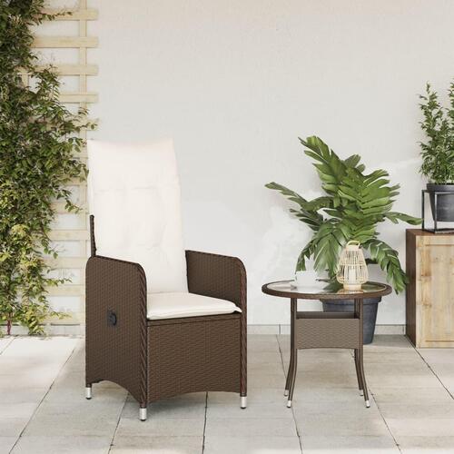 Havestol med lænefunktion og hynder polyrattan brun