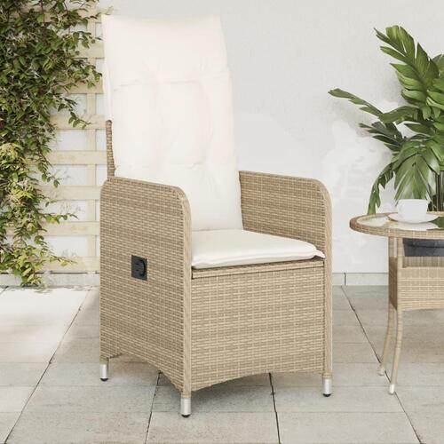 Havestol med lænefunktion og hynder polyrattan beige