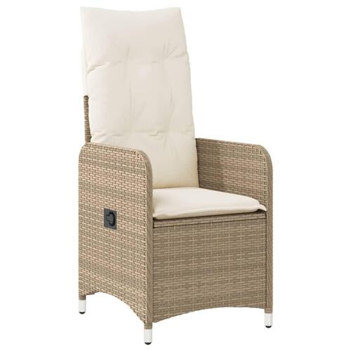 Havestol med lænefunktion og hynder polyrattan beige
